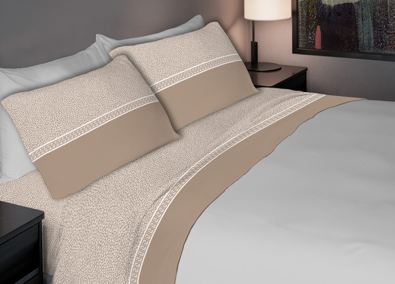 Completo Lenzuola In Morbida Flanella Made Italy Disegni Vari Modello C.N. 2 COMPLETO FLANELLA BORBONSTYLE BEIGE