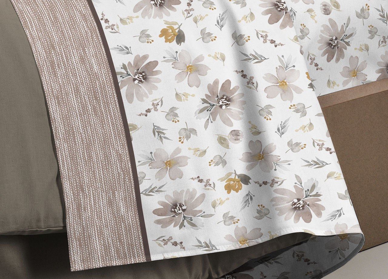 Completo Lenzuola Letto Flanella Calda 100% Cotone Disegno Fiori 8284 69 DETT 2 LENZ 8284 BEIGE