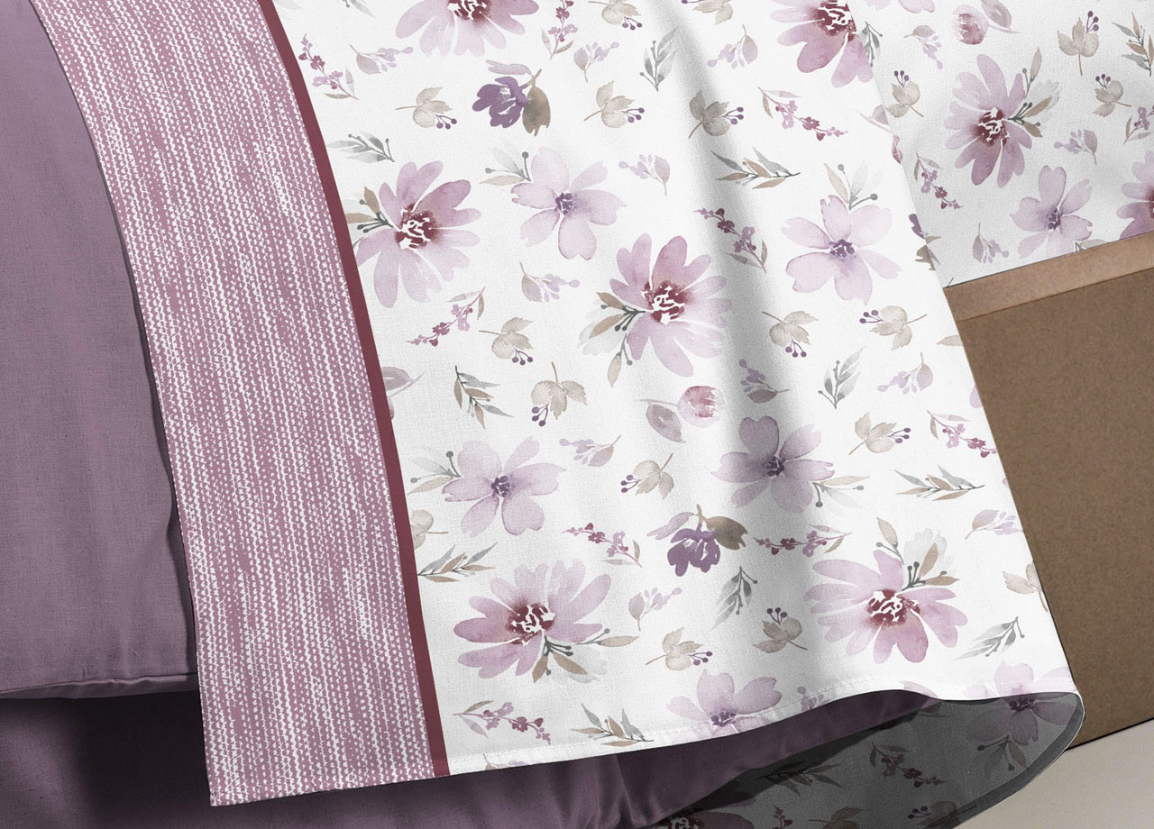 Completo Lenzuola Letto Flanella Calda 100% Cotone Disegno Fiori 8284 75 DETT 2 LENZ 8284 ROSA