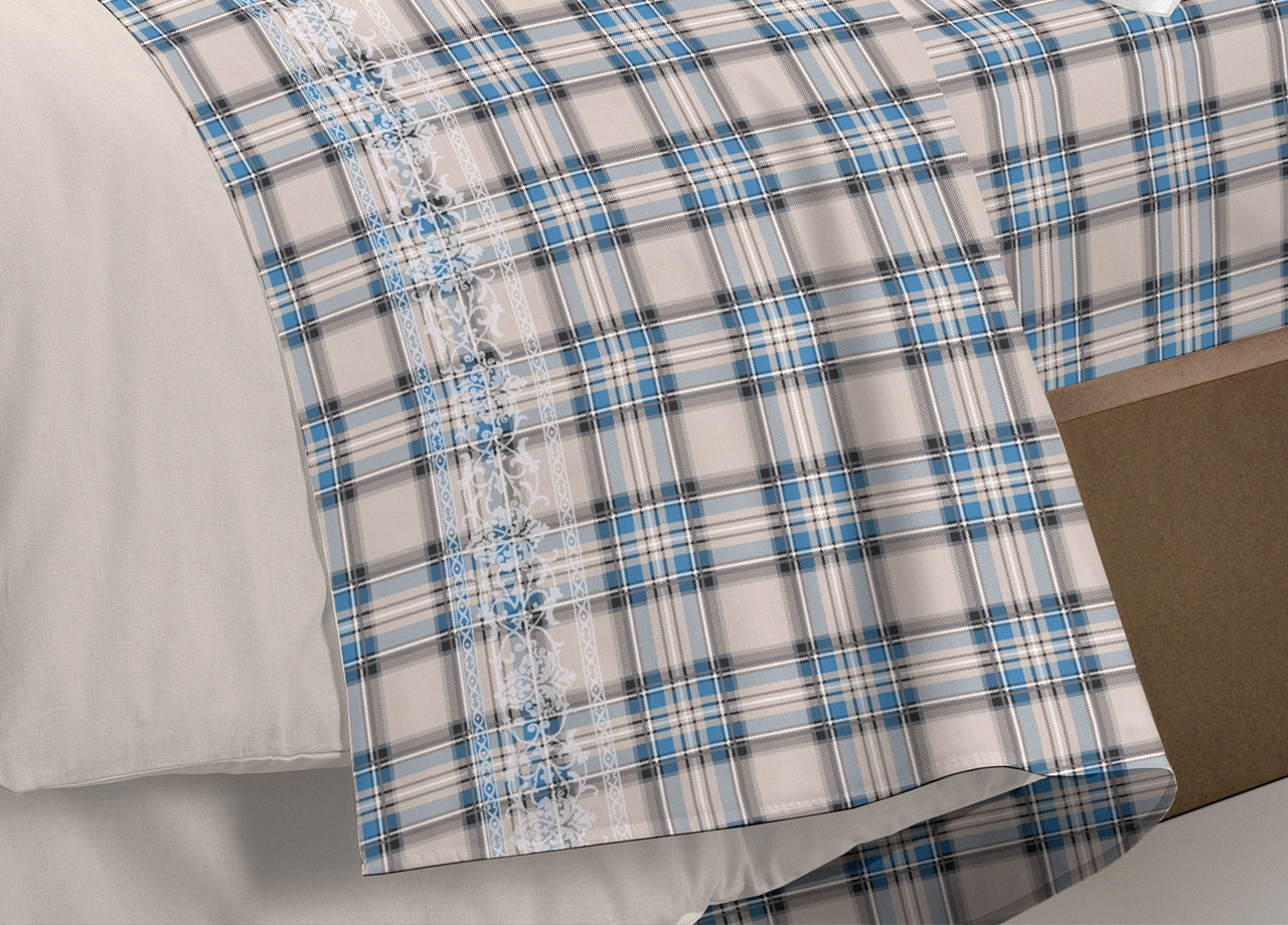 Completo Lenzuola Flanella Pensieri Delicati 100% Cotone Disegno Cervo Tartan 185 DETT 3 LENZ CERVO TARTAN AZZ FLAN