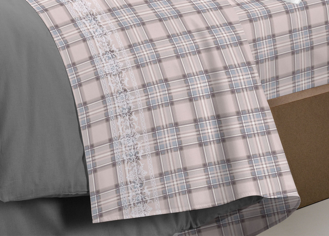 Completo Lenzuola Flanella Pensieri Delicati 100% Cotone Disegno Cervo Tartan 191 DETT 3 LENZ CERVO TARTAN BEIGE FLAN