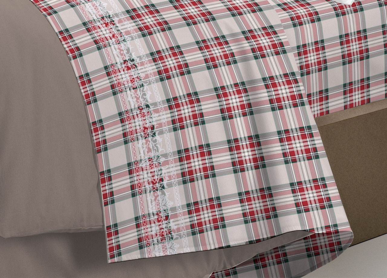 Completo Lenzuola Flanella Pensieri Delicati 100% Cotone Disegno Cervo Tartan 195 DETT 3 LENZ CERVO TARTAN ROSSO FLAN