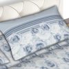 Completo Lenzuola In Morbida Flanella Made Italy Disegno Floreale Roseto C.N 42 DETT FEDERE ROSETO GRG AZZURRO
