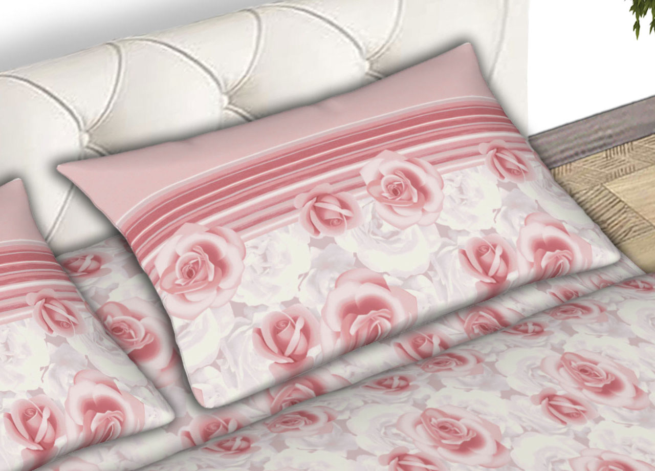 Completo Lenzuola In Morbida Flanella Made Italy Disegno Floreale Roseto C.N 39 DETT FEDERE ROSETO ROSA