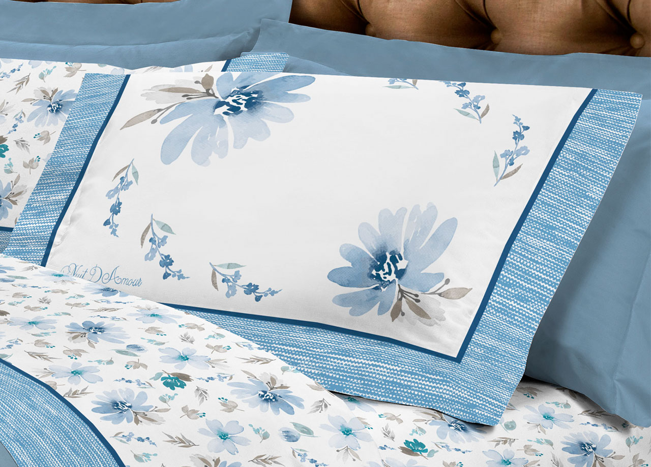Completo Lenzuola Letto Flanella Calda 100% Cotone Disegno Fiori 8284 63 DETT LENZ 8284 AZZ