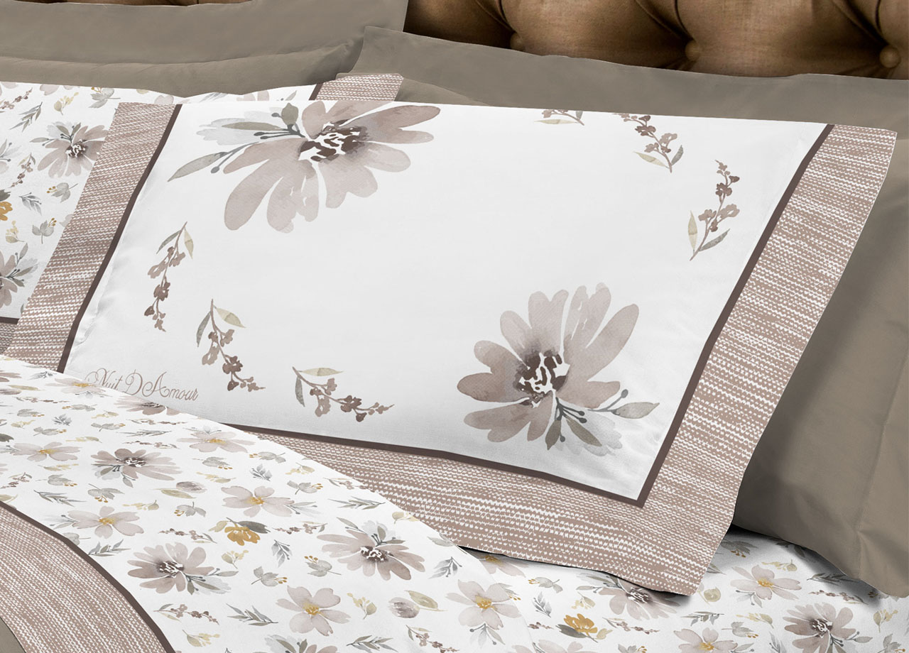 Completo Lenzuola Letto Flanella Calda 100% Cotone Disegno Fiori 8284 68 DETT LENZ 8284 BEIGE