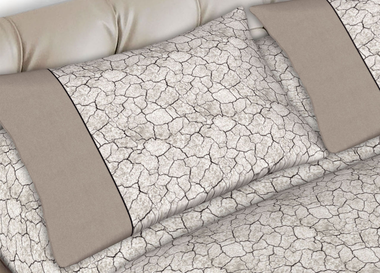 Completo Lenzuola In Morbida Flanella Made Italy Disegni Vari Modello C.N. 17 DETT LENZ CRACK BEIGE