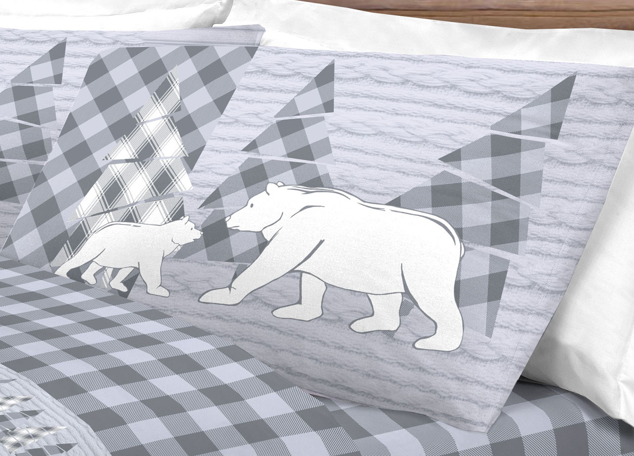 Completo Lenzuola Flanella Pensieri Delicati 100% Cotone Disegno Canada 9 DETT LENZ FLANELLA CANADA GRIGIO