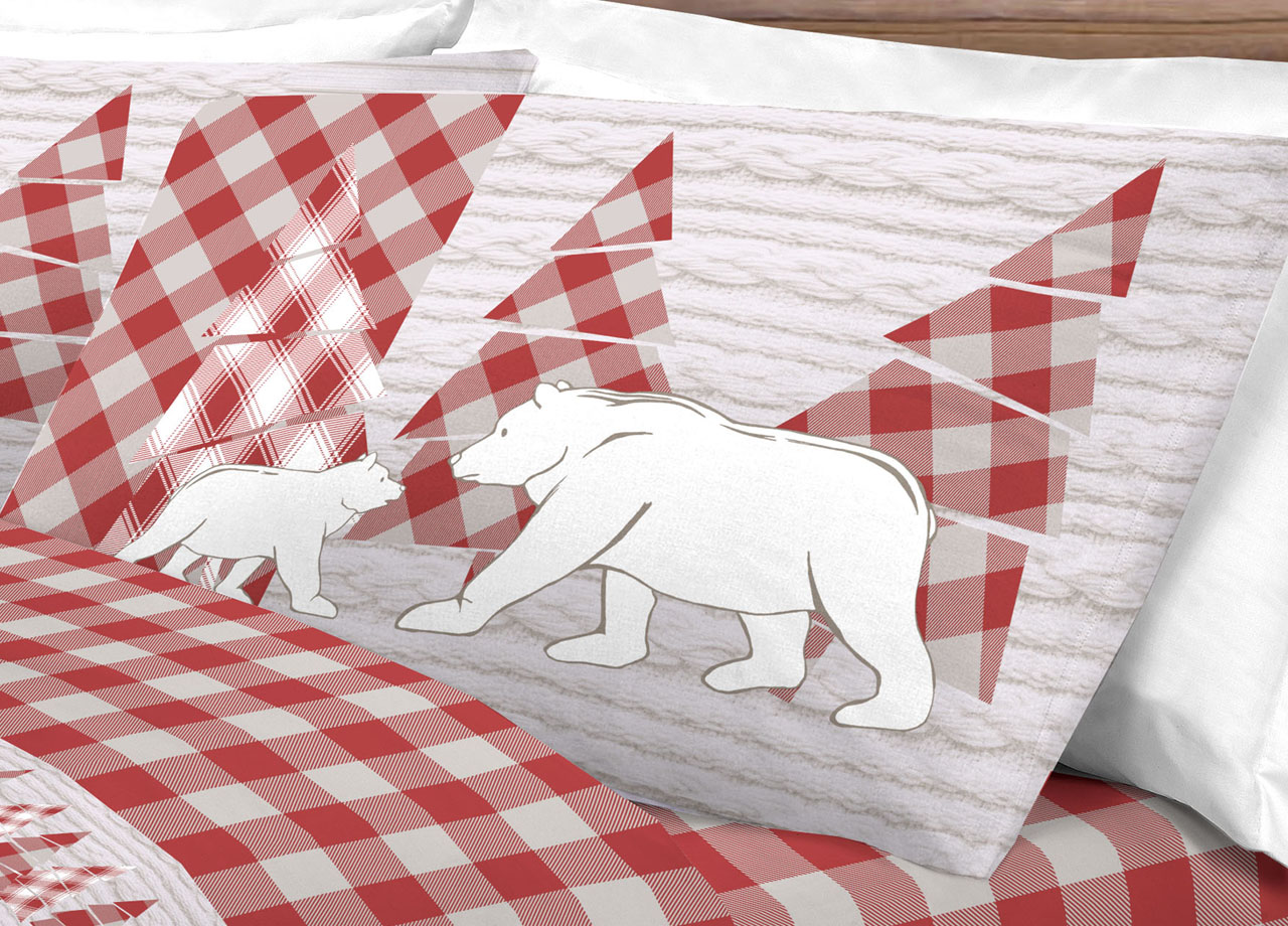 Completo Lenzuola Flanella Pensieri Delicati 100% Cotone Disegno Canada 13 DETT LENZ FLANELLA CANADA ROSSO