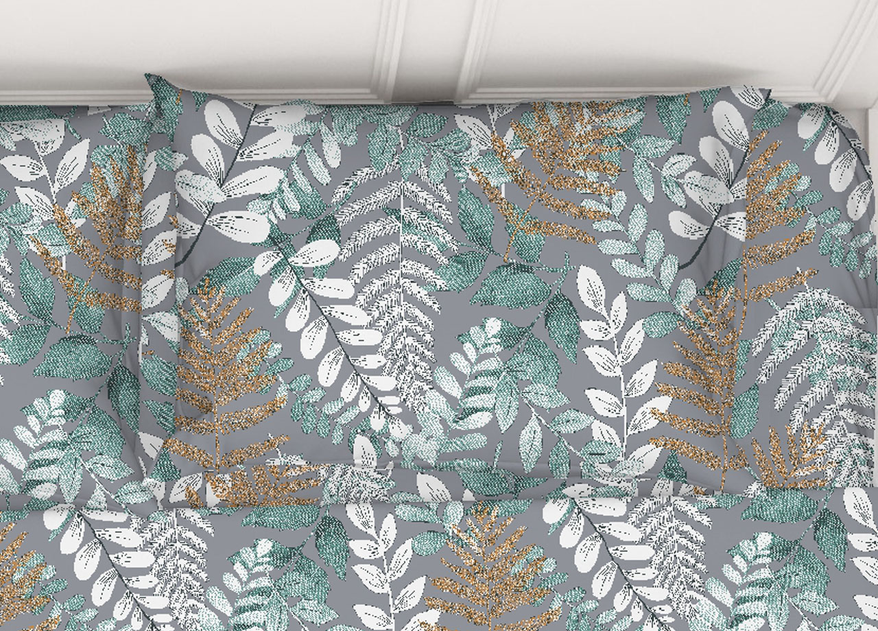 Completo Lenzuola In 100% Cotone Made Italy Disegno Foglie Botanico 73 DETT LENZ FOGLIA 2