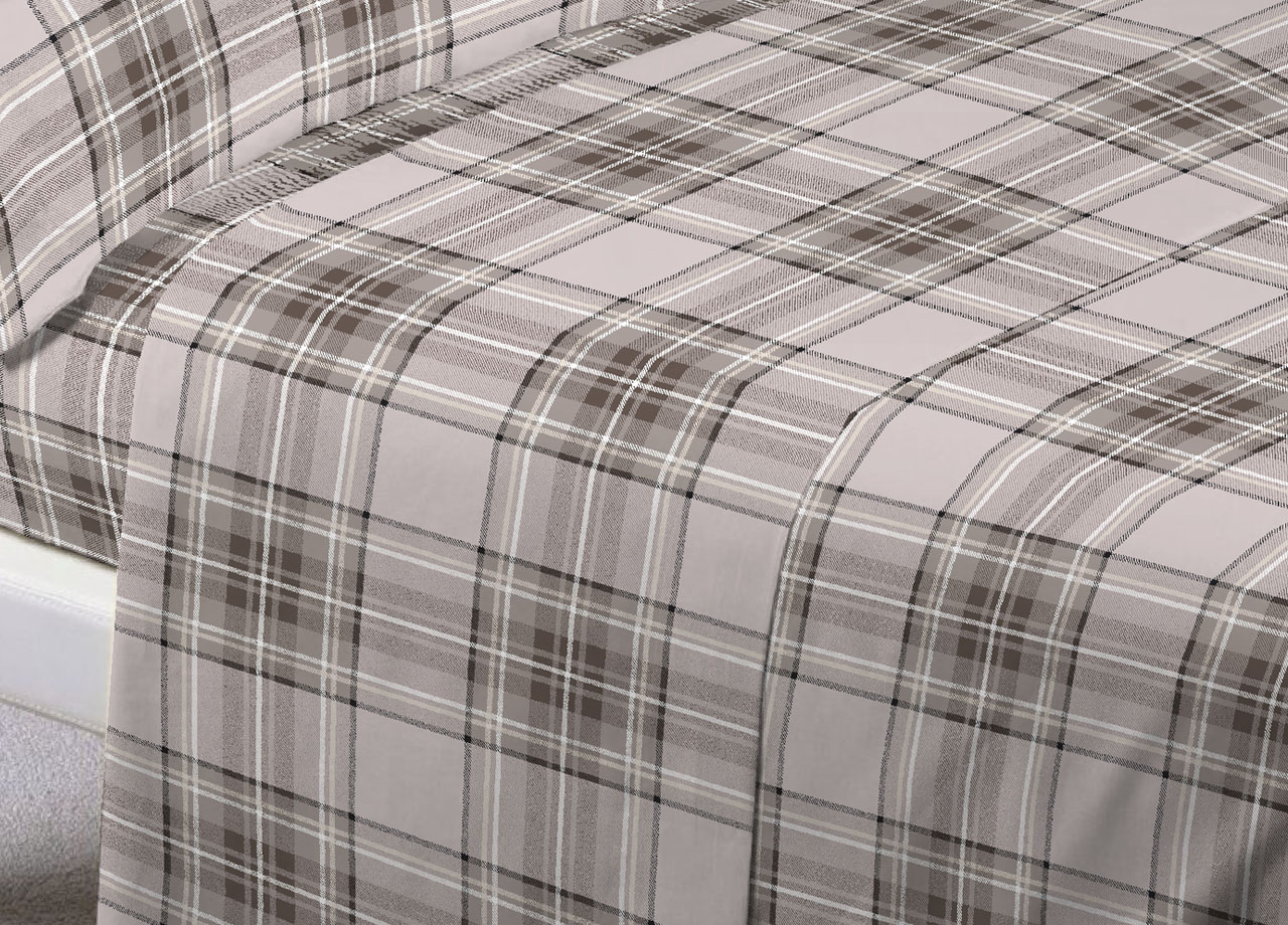 Completo Lenzuola In 100% Cotone Made In Italy Dis Scozzese Kilt 144 DETT LENZ KILT BEIGE 2