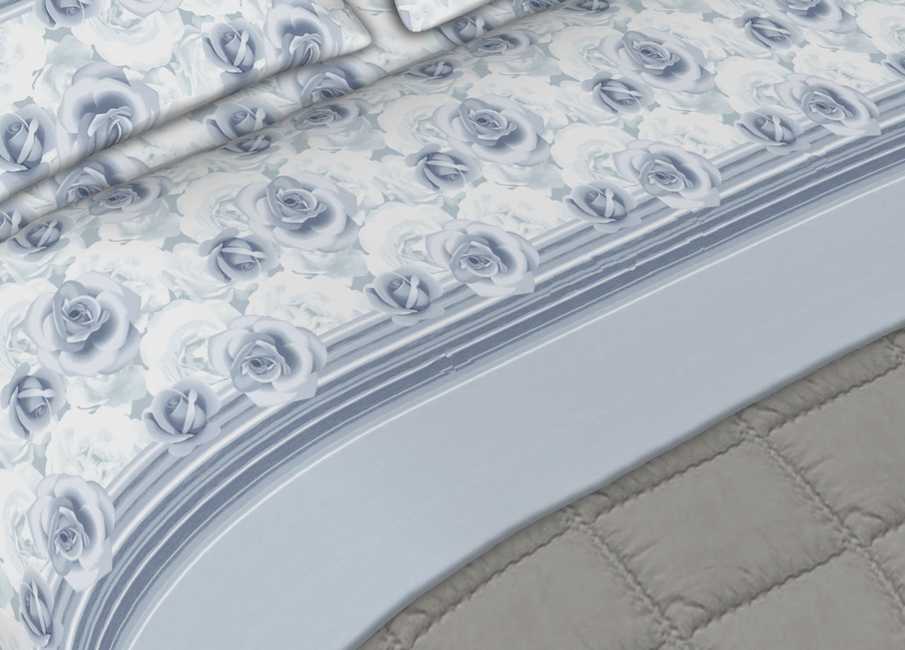 Completo Lenzuola In Morbida Flanella Made Italy Disegno Floreale Roseto C.N 35 DETT LENZ ROSETO GRIGIO AZZURRO
