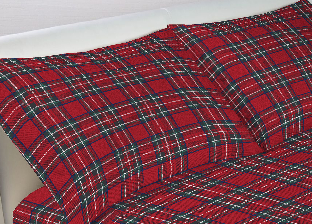 Completo Lenzuola In 100% Cotone Made In Italy Dis Scozzese Kilt G.I 73 DETT LENZ SCOZZESE 2