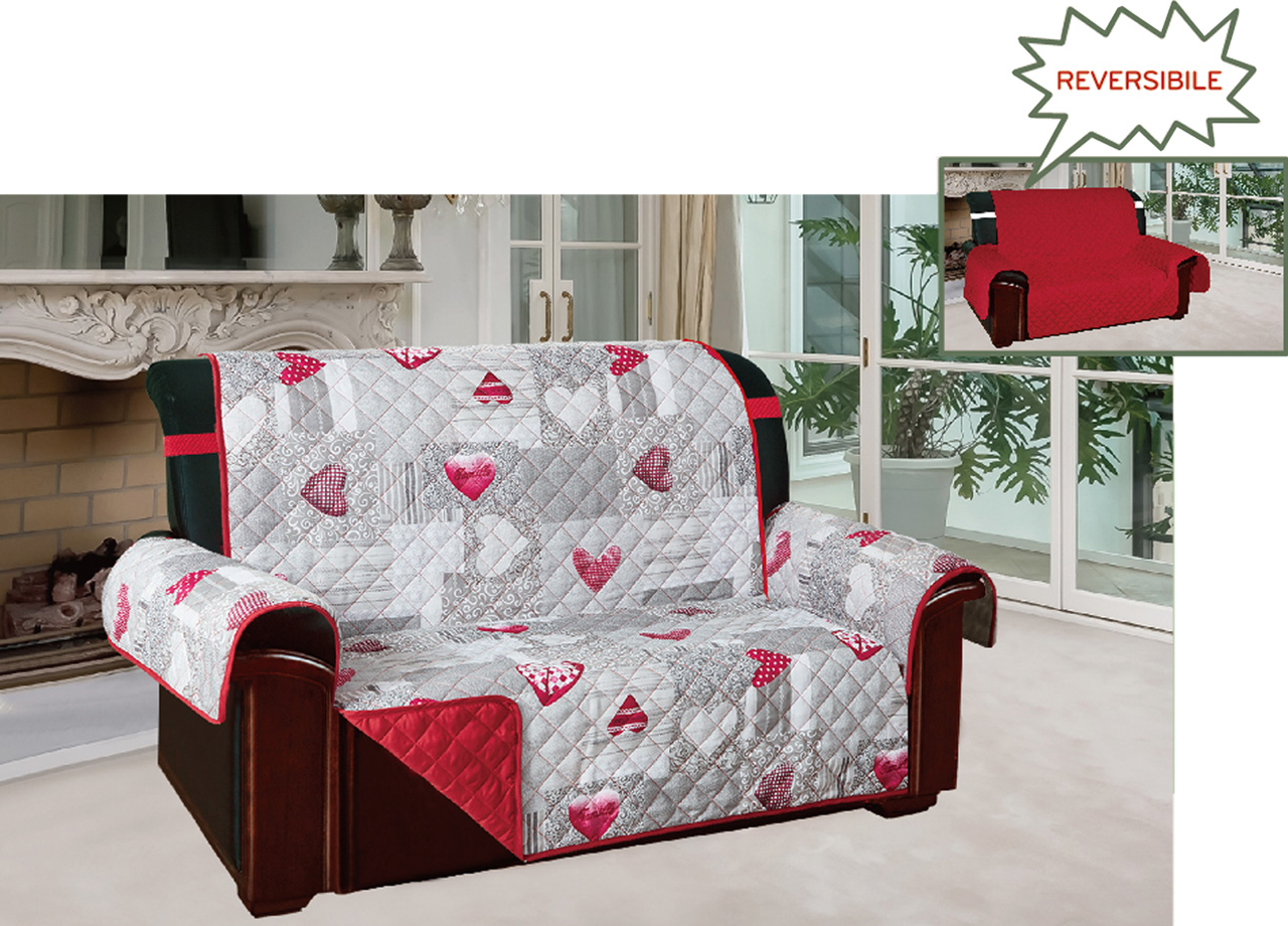 Copridivano E Copripoltrona Trapuntato Reversibile Modello Kino Colore Bordeaux 71 DIV 2P KINO BORDEAUX