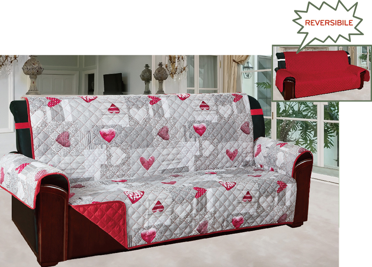 Copridivano E Copripoltrona Trapuntato Reversibile Modello Kino Colore Bordeaux 73 DIV 3P KINO BORDEAUX