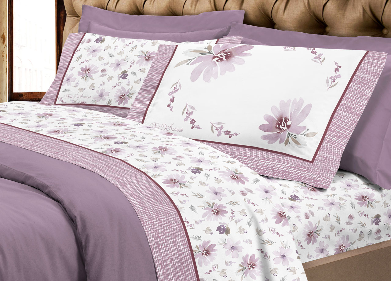 Completo Lenzuola Letto Flanella Calda 100% Cotone Disegno Fiori 8284 73 LENZ 8284 ROSA