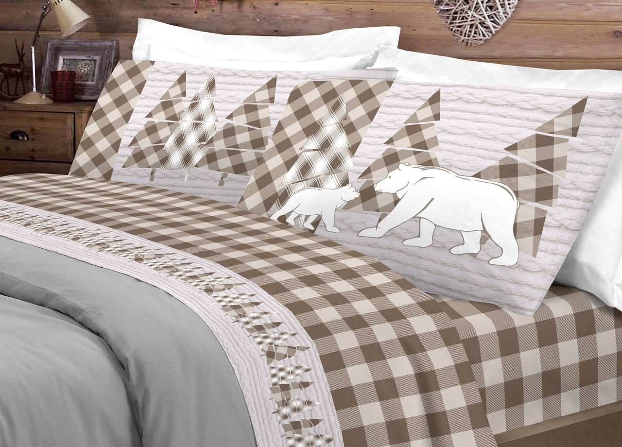 Completo Lenzuola Flanella Pensieri Delicati 100% Cotone Disegno Canada 2 LENZ FLANELLA CANADA BEIGE