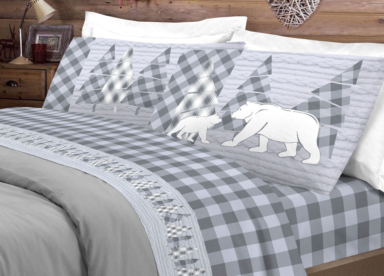 Completo Lenzuola Flanella Pensieri Delicati 100% Cotone Disegno Canada 8 LENZ FLANELLA CANADA GRIGIO