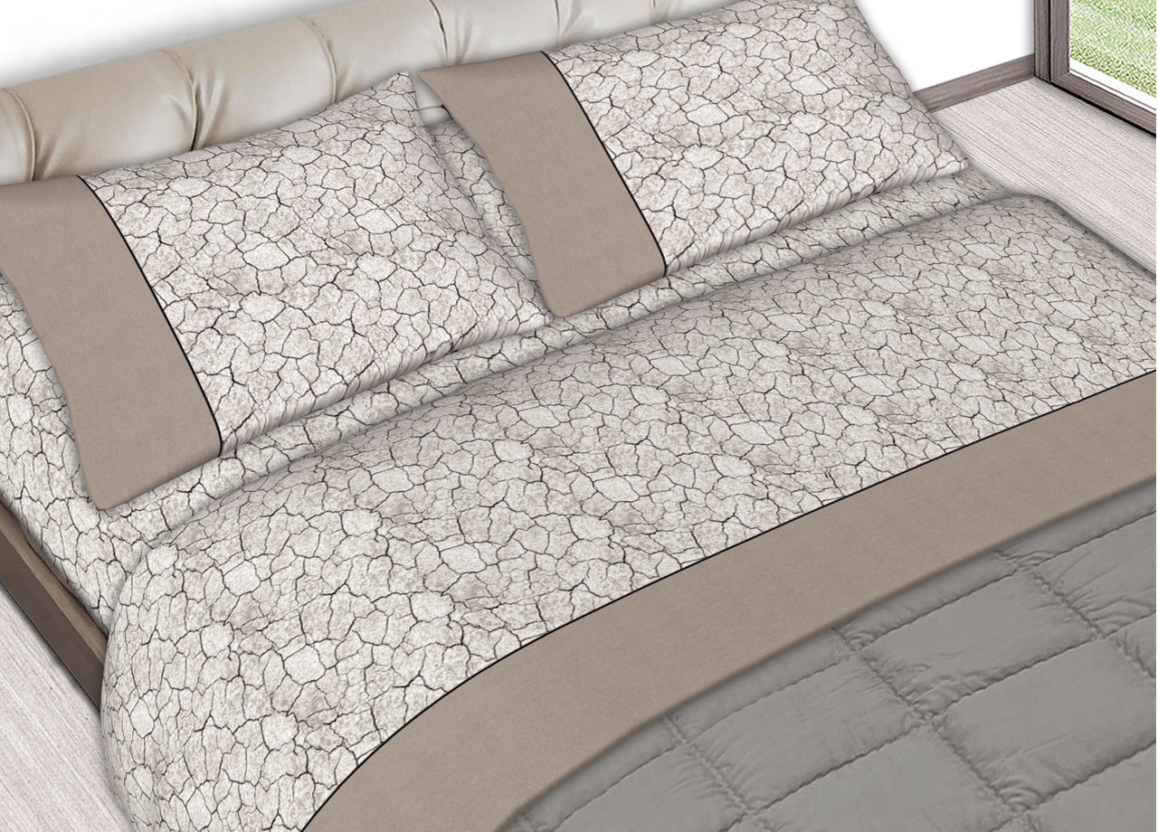 Completo Lenzuola In Morbida Flanella Made Italy Disegni Vari Modello C.N. 16 LENZ FLAN CRACK BEIGE