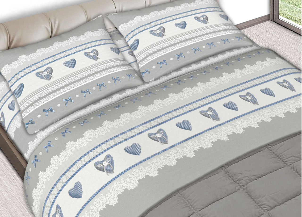 Completo Lenzuola In Morbida Flanella Made Italy Disegni Vari Modello C.N. 26 LENZ FLAN FIOCCO AZZURRO