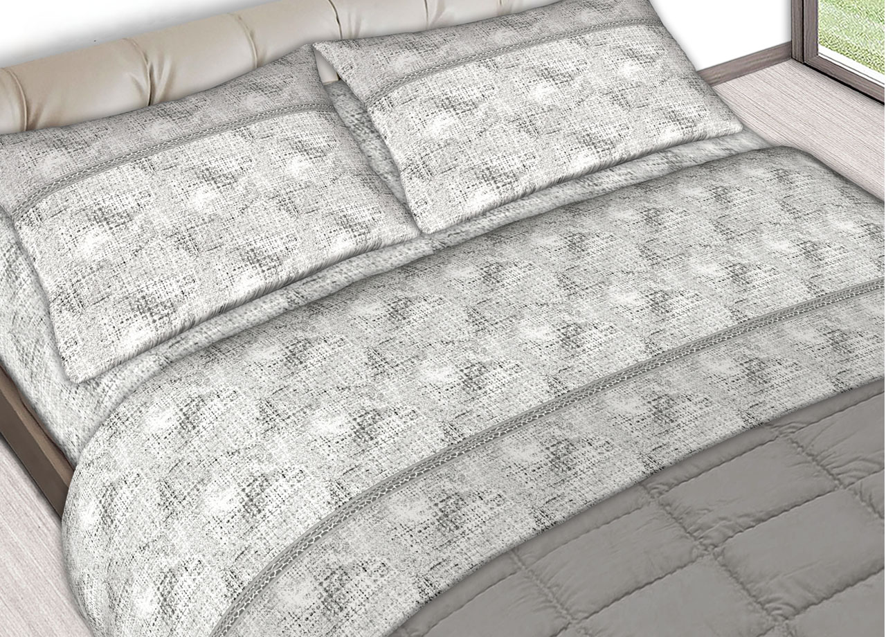 Completo Lenzuola In Morbida Flanella Made Italy Disegni Vari Modello C.N. 48 LENZ FLAN SPOT GRIGIO