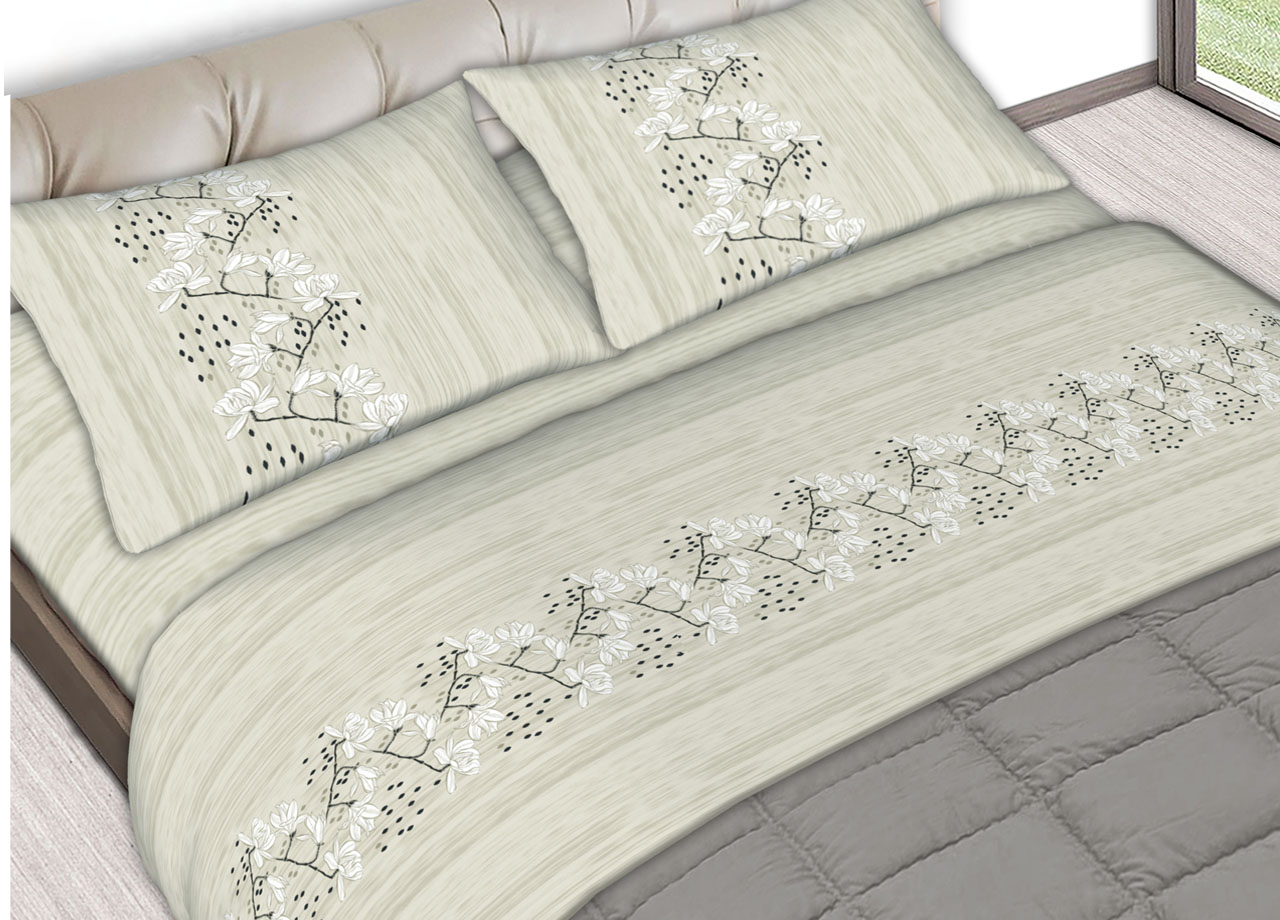 Completo Lenzuola In Morbida Flanella Made Italy Disegni Vari Modello C.N. 54 LENZ FLAN TWIG BEIGE