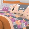 Completo Lenzuola Letto Pensieri Delicati 100% Cotone Disegno Happy Cat 287 LENZ HAPPY CATS ARANCIO