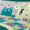 Completo Lenzuola Letto Pensieri Delicati 100% Cotone Disegno Happy Cat 300 LENZ HAPPY CATS VERDE DETT3