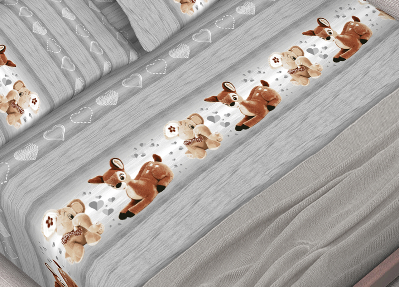 Completo Lenzuola In 100% Cotone Dis. Peluches Colore Grigio C.N. 20 LENZ PELUCHES GRIGIO DETTAGLIO 3