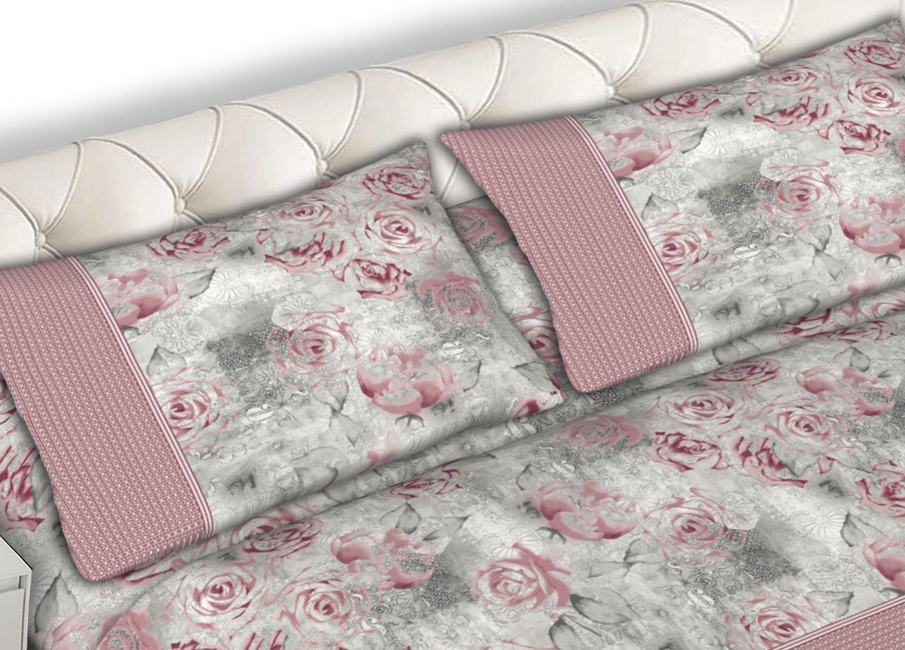 Completo Lenzuola Letto Matrimoniale 100% Cotone Made Italy Dis. Sonia CN 39 LENZ SONIA ROSA DETT