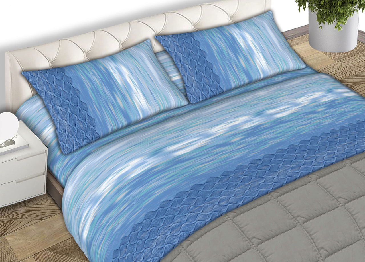 Completo Lenzuola Letto Matrimoniale 100% Cotone Made Italy Dis. Swing CN 20 LENZ SWING AZZURRO