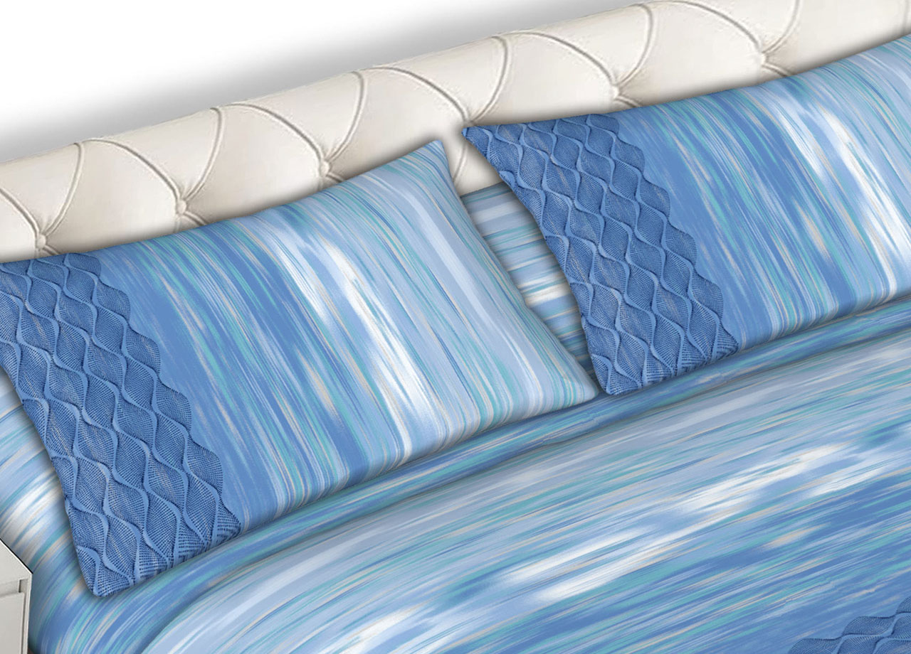 Completo Lenzuola Letto Matrimoniale 100% Cotone Made Italy Dis. Swing CN 21 LENZ SWING AZZURRO DETT