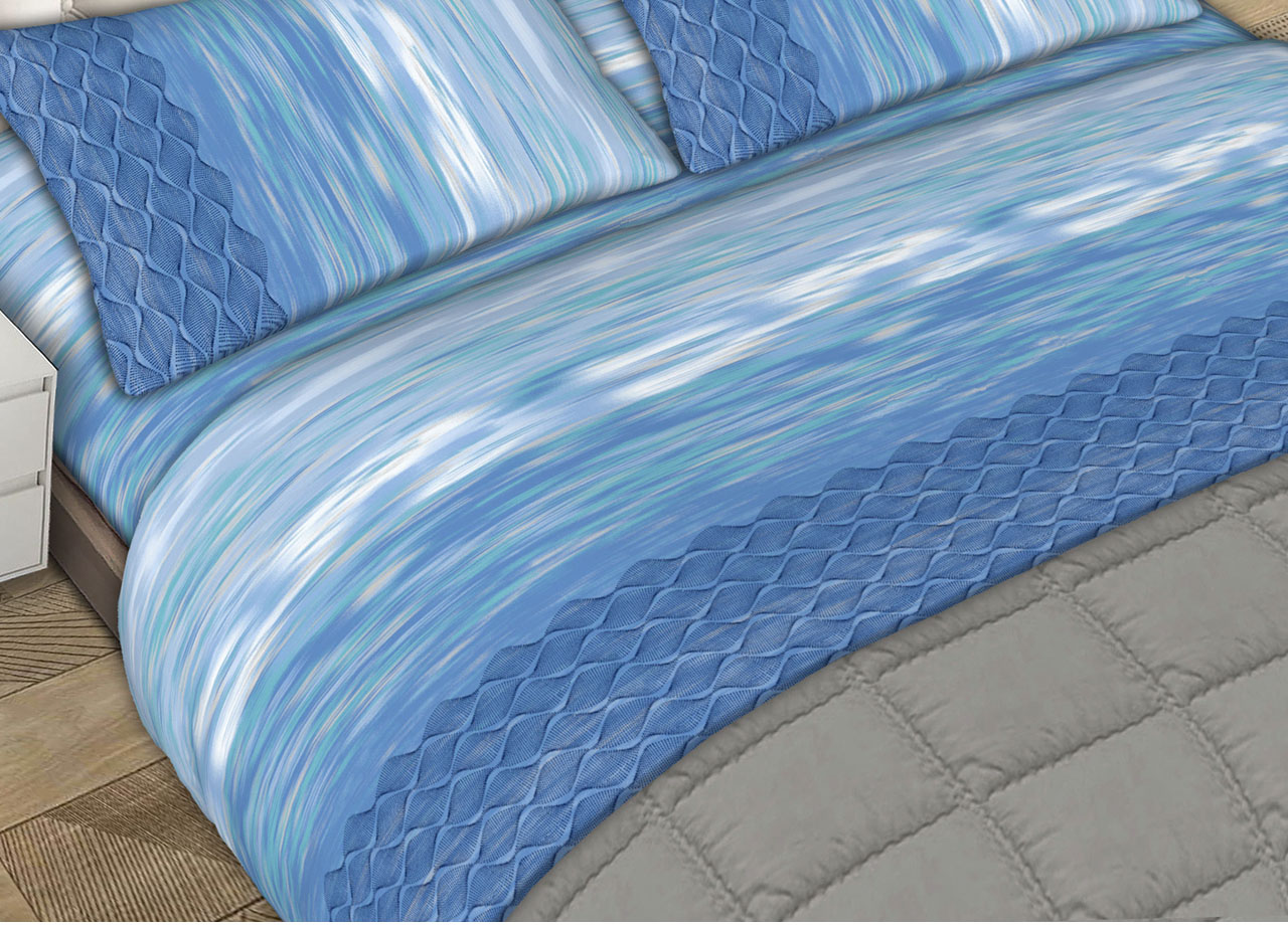 Completo Lenzuola Letto Matrimoniale 100% Cotone Made Italy Dis. Swing CN 22 LENZ SWING AZZURRO DETT2