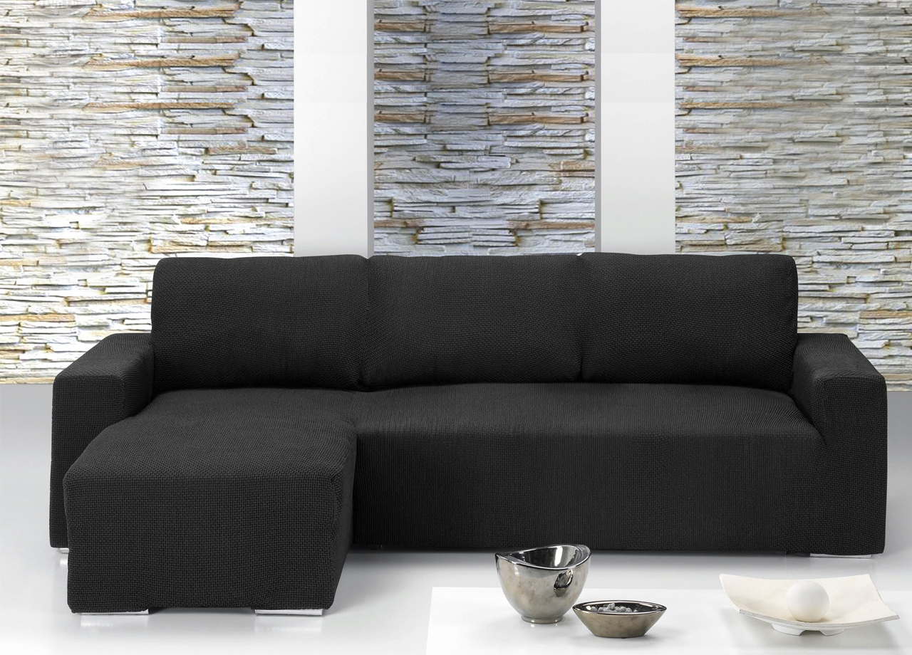 Copridivano Con Penisola Chaise Longue Tinta Unita Nero Mod Capri 49 PENISOLA SX NERO