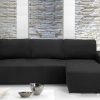 Copridivano Con Penisola Chaise Longue Tinta Unita Nero Mod Capri 51 PENSIOLA DX NERO