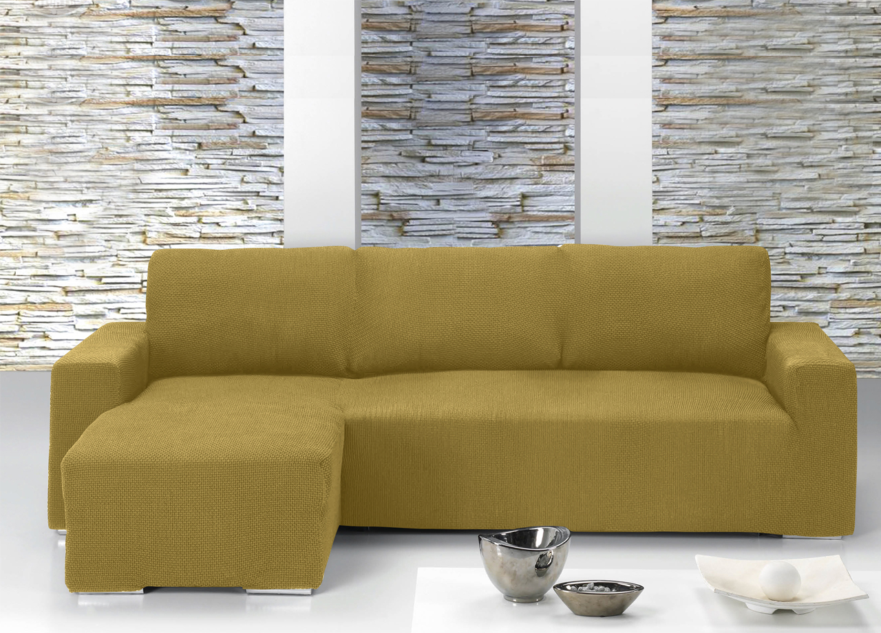 Copridivano Con Penisola Chaise Longue Tinta Unita Oro Mod Capri 49 PENSIOLA SX ORO