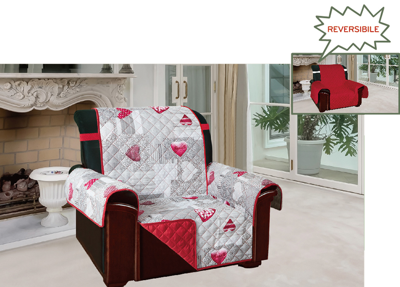 Copridivano E Copripoltrona Trapuntato Reversibile Modello Kino Colore Bordeaux 69 POLTR KINO BORDEAUX