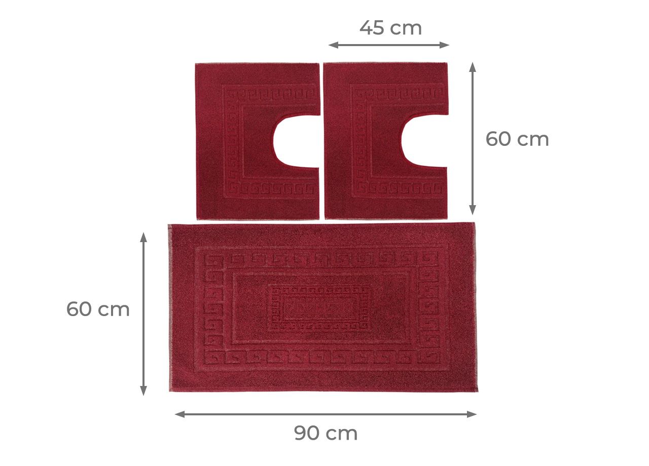 Tappeto Bagno Doccia Spugna Tinta Unita Torino Tappetino Super Assorbente In Cotone Pelo Corto Con Greca 7221 SET TORINOO BORDEAUX MISURE