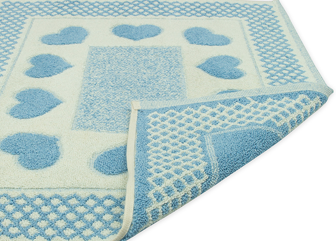 Tappeto Bagno Doccia Spugna Tappetino Assorbente Cotone Pelo Corto Mod. Love O.B 81 TAP LOVE AZZURRO RETRO DETT