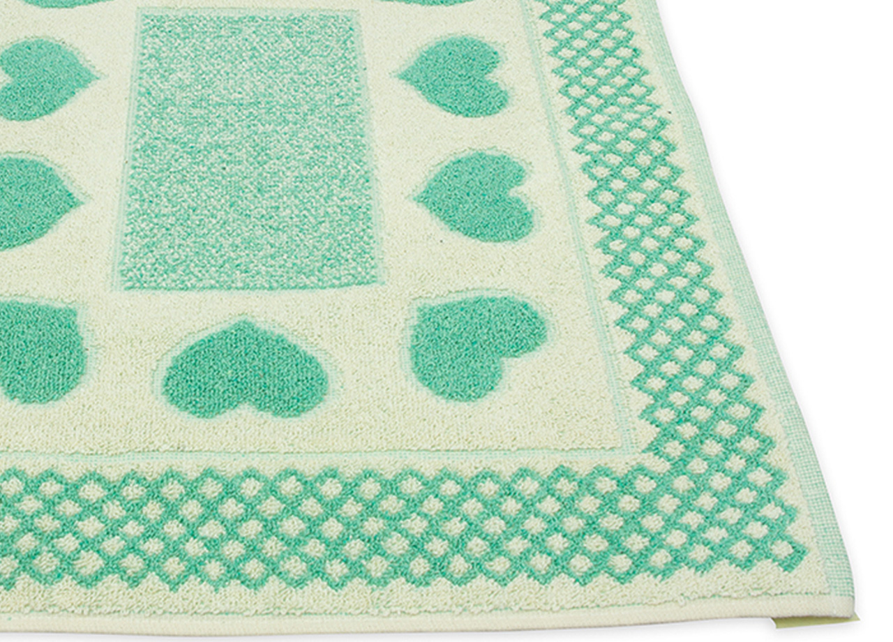 Tappeto Bagno Doccia Spugna Tappetino Assorbente Cotone Pelo Corto Mod. Love O.B 109 TAP LOVE VERDE ACQUA DETT