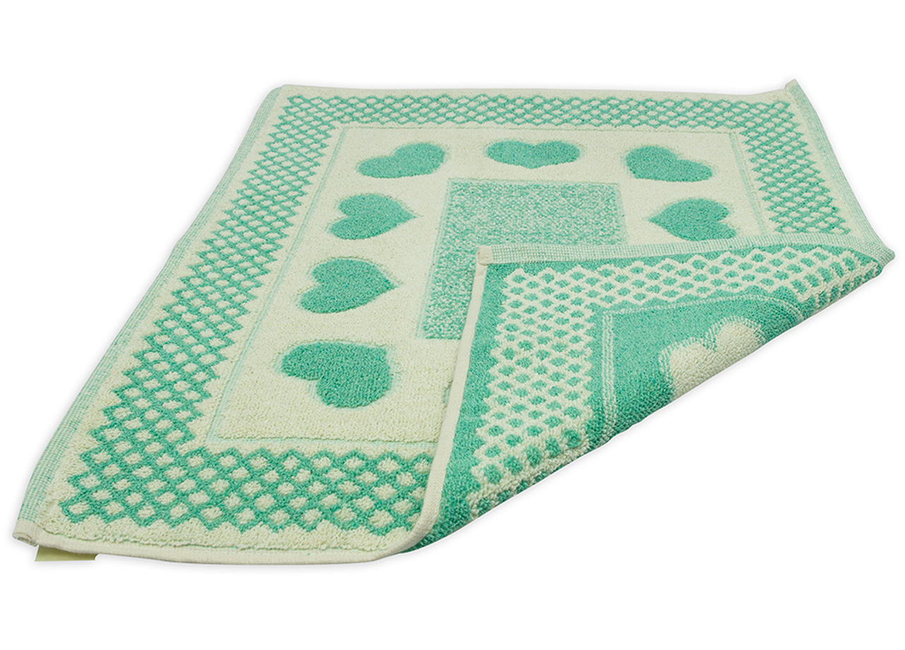 Tappeto Bagno Doccia Spugna Tappetino Assorbente Cotone Pelo Corto Mod. Love O.B 110 TAP LOVE VERDE ACQUA RETRO