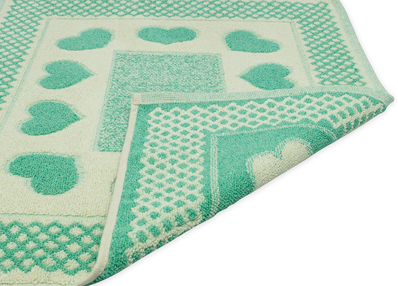 Tappeto Bagno Doccia Spugna Tappetino Assorbente Cotone Pelo Corto Mod. Love O.B 111 TAP LOVE VERDE ACQUA RETRO DETT