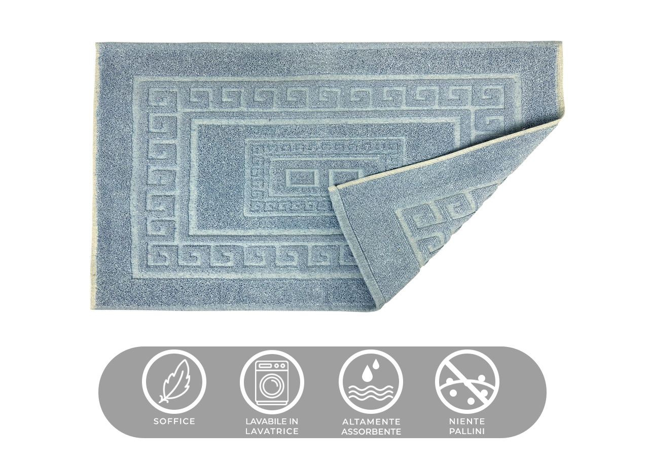 Tappeto Bagno Doccia Spugna Tinta Unita Torino Tappetino Super Assorbente In Cotone Pelo Corto Con Greca 7174 TAP TORINOO AZZURRO CARATTERISTICHE