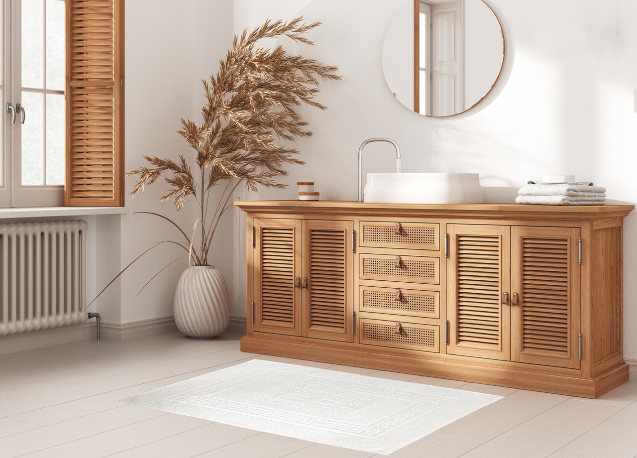 Tappeto Bagno Doccia Spugna Tinta Unita Torino Tappetino Super Assorbente In Cotone Pelo Corto Con Greca 7197 TAP TORINOO BIANCO AMBIENT