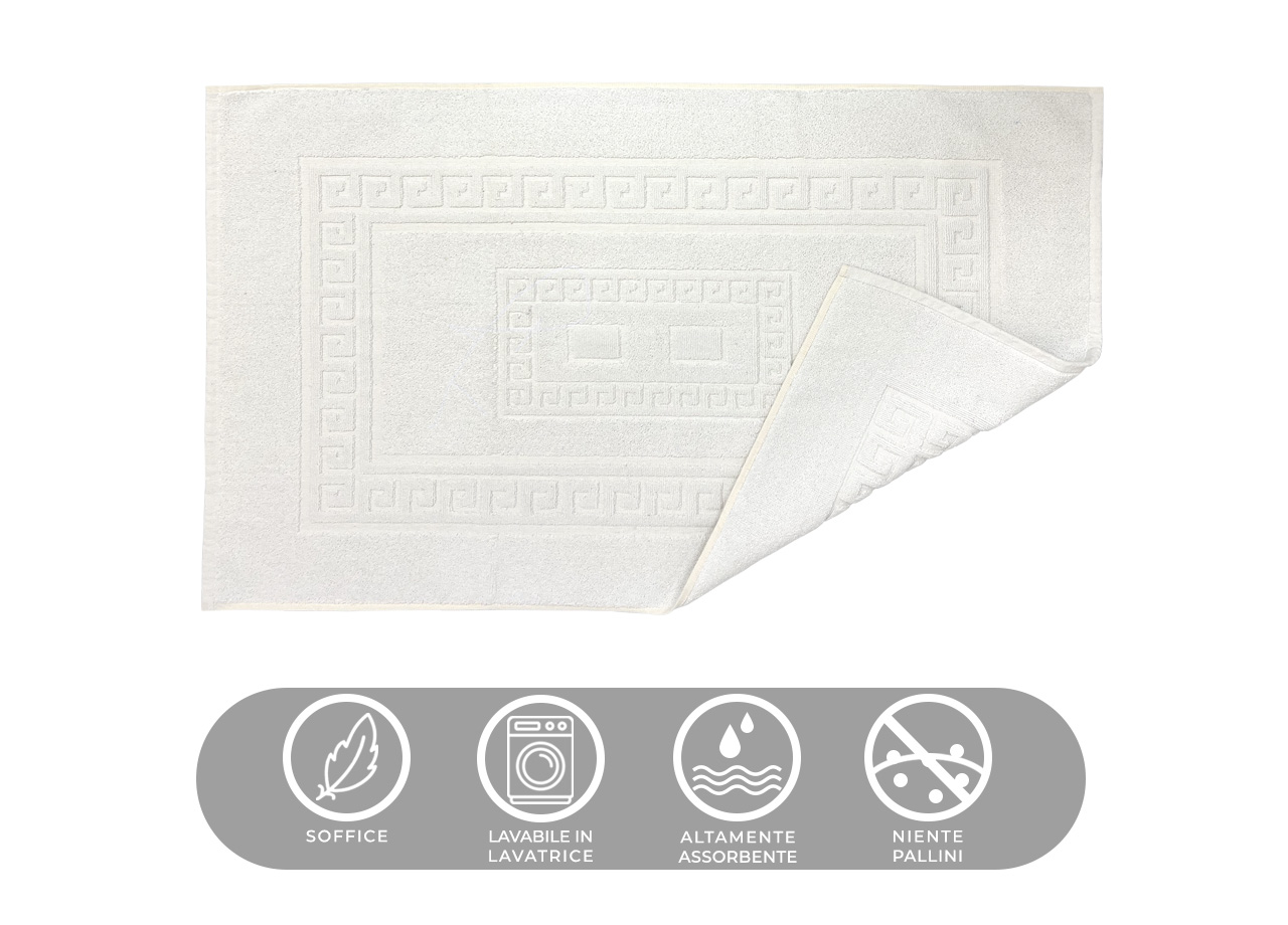 Tappeto Bagno Doccia Spugna Tinta Unita Torino Tappetino Super Assorbente In Cotone Pelo Corto Con Greca 7196 TAP TORINOO BIANCO CARATTERISTICHE