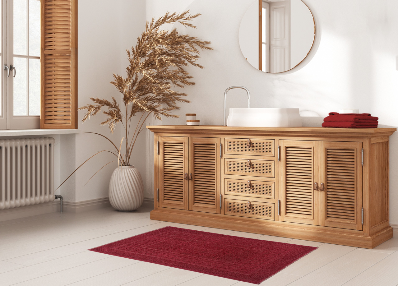 Tappeto Bagno Doccia Spugna Tinta Unita Torino Tappetino Super Assorbente In Cotone Pelo Corto Con Greca 7217 TAP TORINOO BORDEAUX AMBIENT