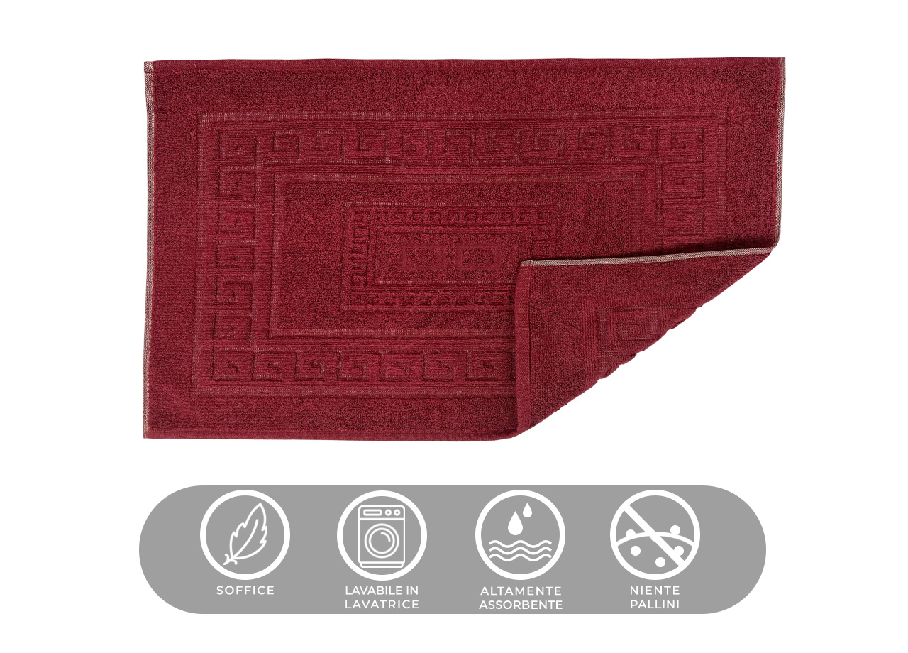 Tappeto Bagno Doccia Spugna Tinta Unita Torino Tappetino Super Assorbente In Cotone Pelo Corto Con Greca 7216 TAP TORINOO BORDEAUX CARATTERISTICHE