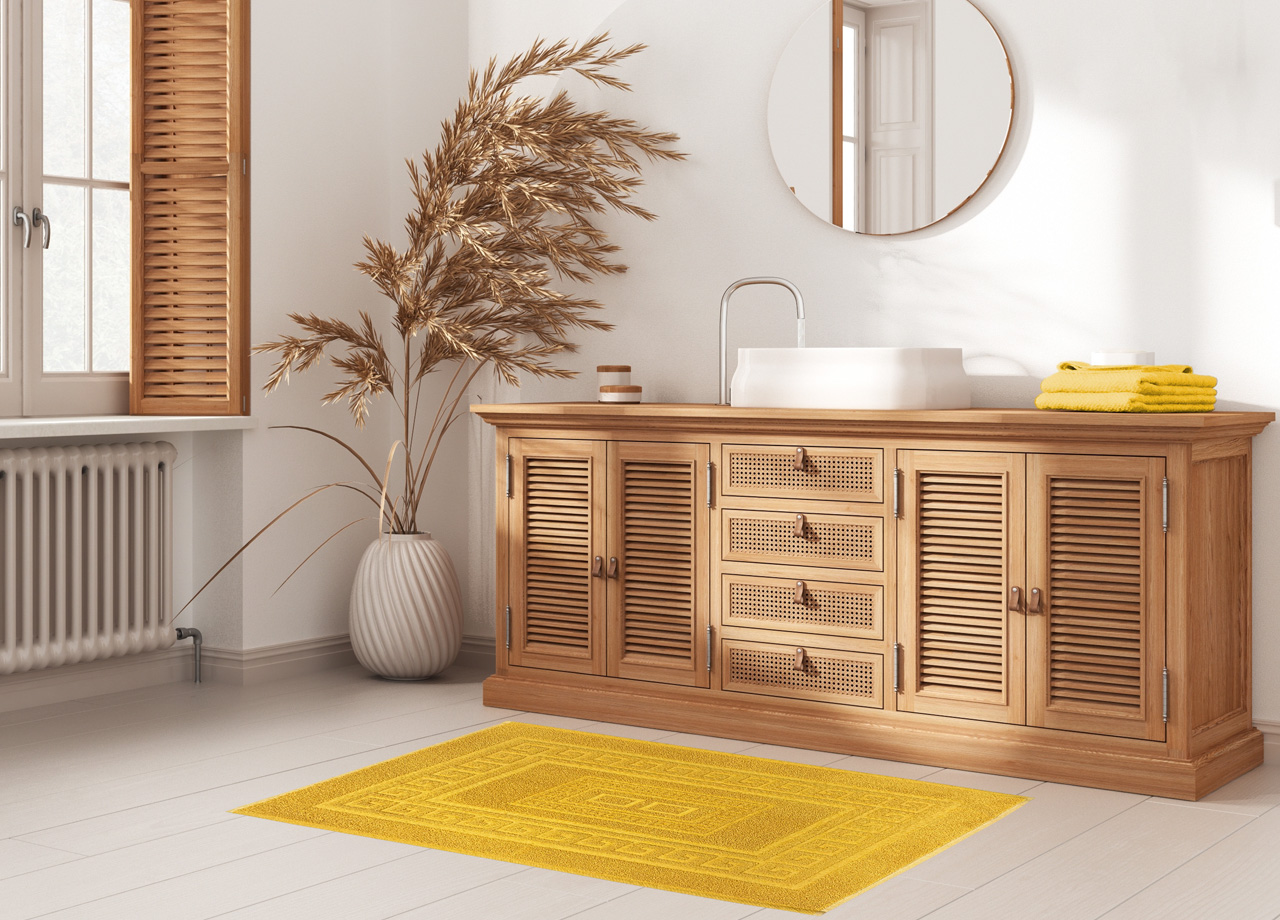Tappeto Bagno Doccia Spugna Tinta Unita Torino Tappetino Super Assorbente In Cotone Pelo Corto Con Greca 7267 TAP TORINOO GIALLO AMBIENT