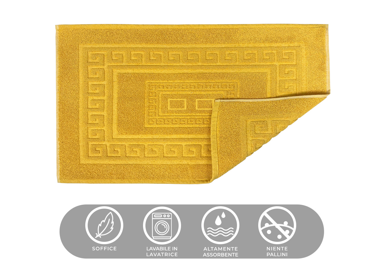 Tappeto Bagno Doccia Spugna Tinta Unita Torino Tappetino Super Assorbente In Cotone Pelo Corto Con Greca 7266 TAP TORINOO GIALLO CARATTERISTICHE
