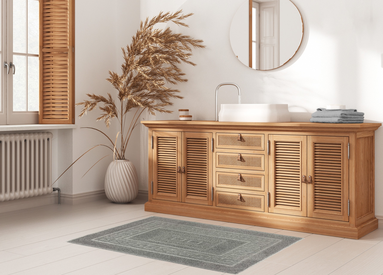 Tappeto Bagno Doccia Spugna Tinta Unita Torino Tappetino Super Assorbente In Cotone Pelo Corto Con Greca 7227 TAP TORINOO GRIGIO AMBIENT